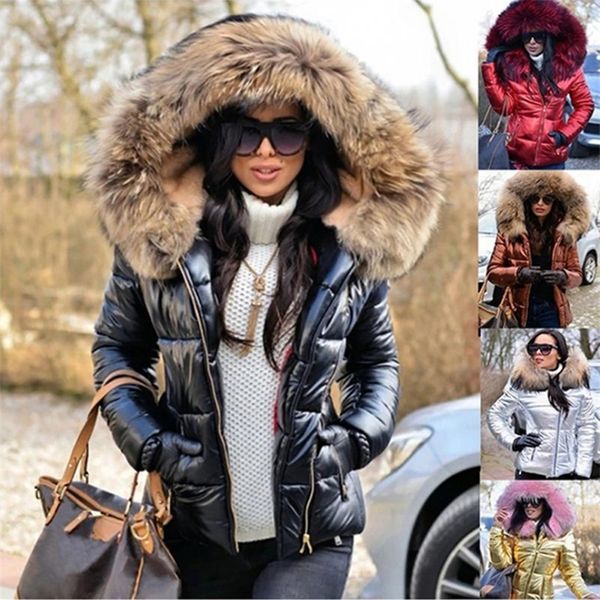 

women's down parkas winter coat women solid short down jacket thick warm loose oversized outerwear faux fur hoodie parkas manteau femme, Black