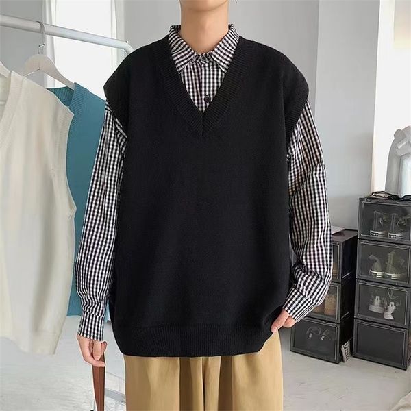 

men's sweaters sweater vest men patchwork vneck colorful shrug chic sleeveless knitted mens waistcoats loose oversize harajuku allmatc, White;black