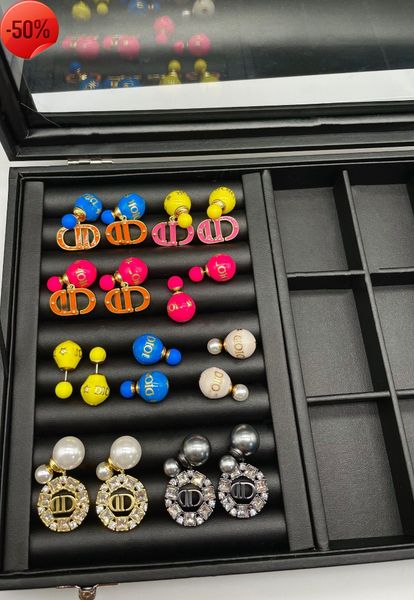 

50% off factory special clearance designer jewelry earrings charms d home/di letter ear studs women transparent jelly color red style, Golden
