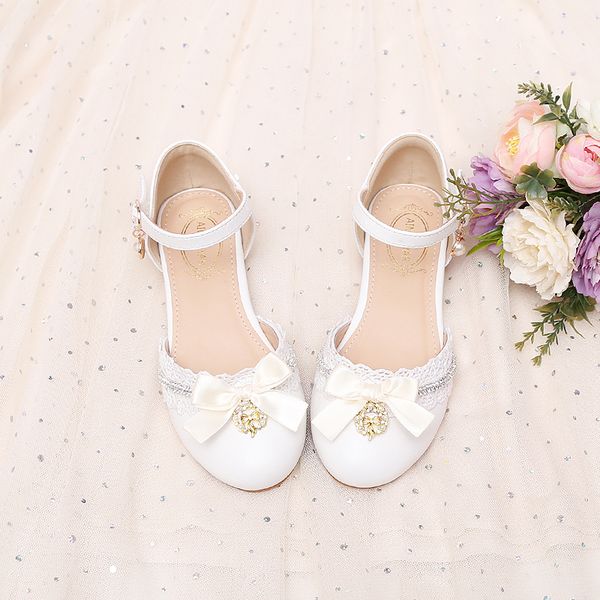 

beauty white flower girls' shoes kids' high heel shoes girl's crystals princess shoe kid wedding accessories size 26-38 s9200