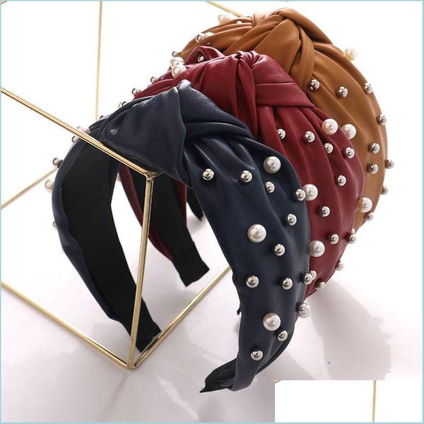 

headbands wind ins pearl hair band female knotted wide side pu leather headband all-match pleated headdress c3 drop delivery 2021 jewe dhp7k, Silver