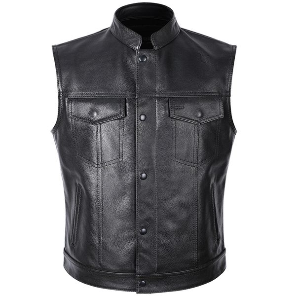 

men's vests classical motorcycle biker leather vest men genuine leather sleeveless jackets real cowhide motorcade vest 6xl 220920, Black;white
