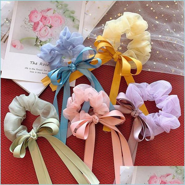 

pony tails holder pony tails holder sweet net yarn tie bowknot streamer large intestine circle hair scrunchies head rope retro french dhn9v, Golden;silver