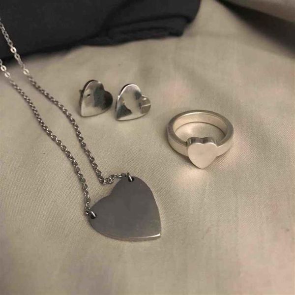 

high polished extravagant simple heart love ring necklace earrings gold silver rose colors stainless steel couple rings fashion wo273m