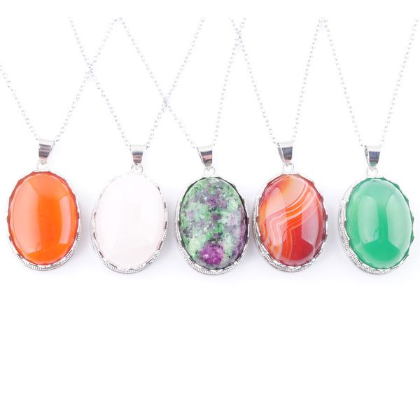 

natural oval cabochon pendant necklace agates jade quartzs ruby stone for women jewelry gift size 21x28mm bn376, Silver