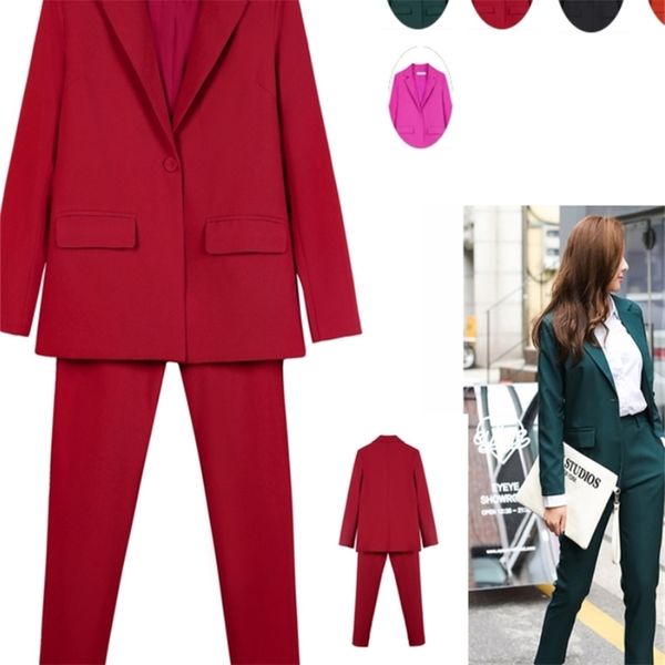 

women's two piece pants work suits ol 2 set for women business interview uniform slim blazer and pencil office lady 220919, White