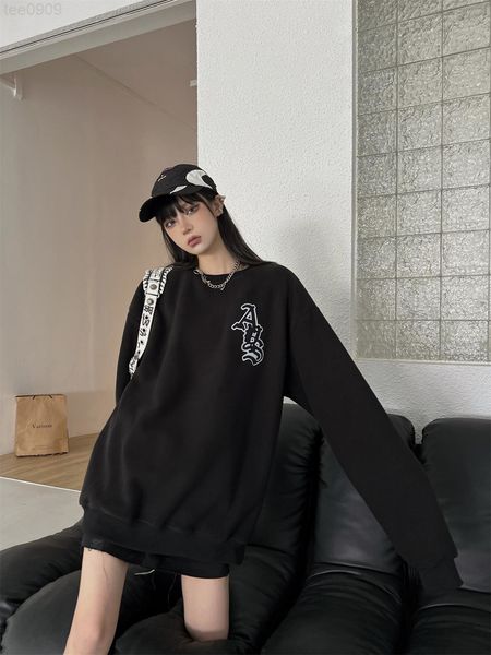

askyurself embroidered alphabet boys and girls hoodies sweatshirts the new high street high street american casual loose reverse fleece crew, Black