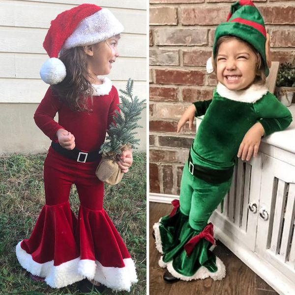 

toddler baby kids girls clothes sets fashion christmas cosplay patchwork pullover pants hat belt set outfits sukienki, White
