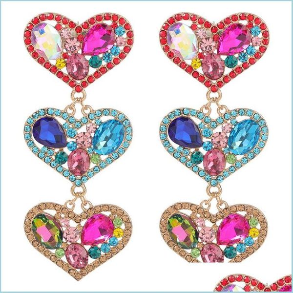 

dangle chandelier bling heart drop earrings dangles fashion designer colorf ab rhinestone iced out jewelry classy lady big statement dhcjg, Silver