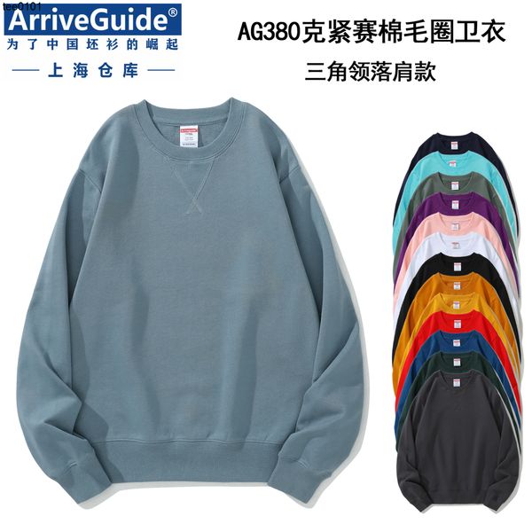 

warehouse all cotton lanvin loose hoodie sweater round neck inverted triangle large loop solid color falling shoulder sweater chaopai printi, Black