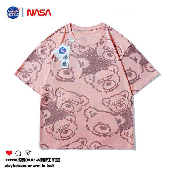 

men's t-shirts co branded fashion fun bear graffiti short sleeve loose round neck cotton, White;black