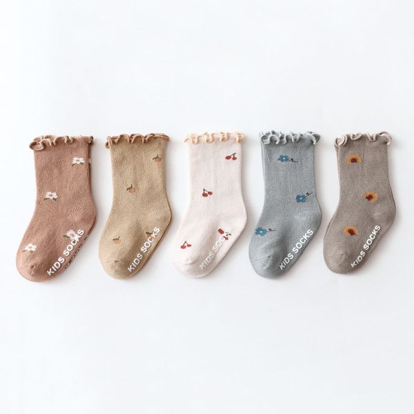 

socks 5 pairs autumn baby socks set cotton anti slips socks for toddler floor sock born sokken girls boy children accessories 220919, Pink;yellow