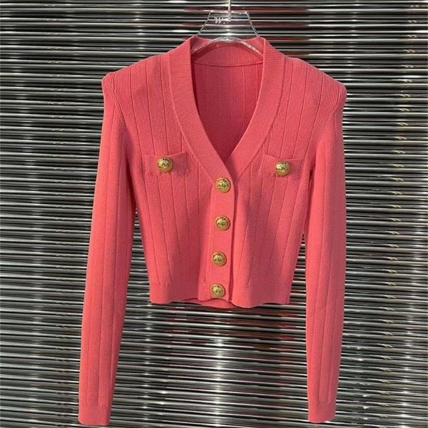 

women's knits tees ladies fashion spring vintage elegant sweet cute metal button v-neck stretch thick ice silk knit cardigan 220919, White