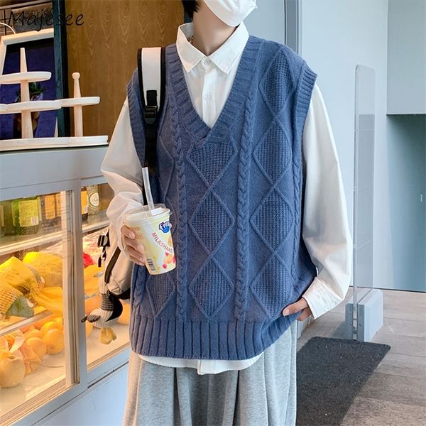 

men's vests men twist sweater vests solid vneck preppy couples sleeveless knitted clothing ins loose trend allmatch jumpers waistcoats, Black;white
