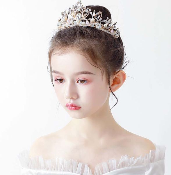 

beauty gold flower girls' head pieces kids' wedding head piece princess hair wear girl accessories h920079 tiara, White;red