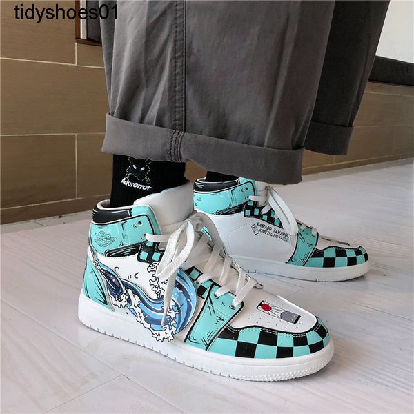 

autumn and winter ghost killing blade high shoes casual sports board animation male teenager cartoon student shoes, Black