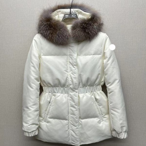 

designer women's down jacket embroidered badge winter coat fox fur collar womens winter coats, Black