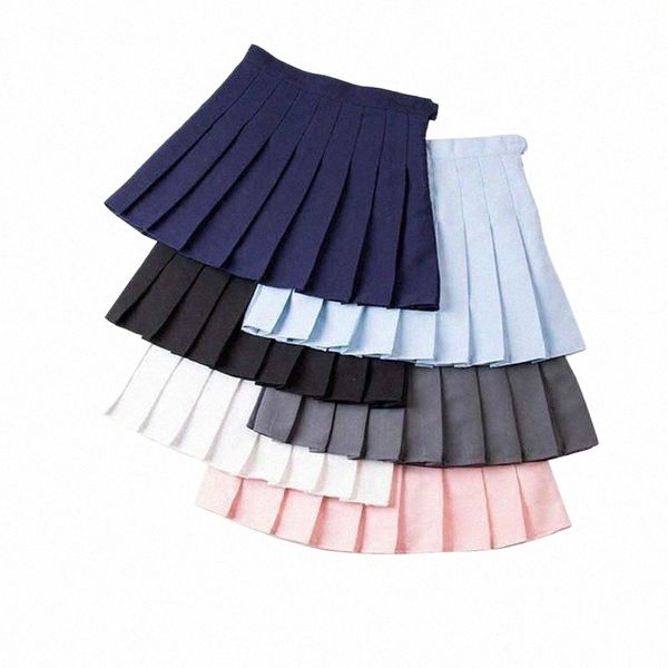 

skirts spring summer sweet pleated skirt women preppy style mini high waist girls vintage solid color cute school uniforms v1hr#, Black