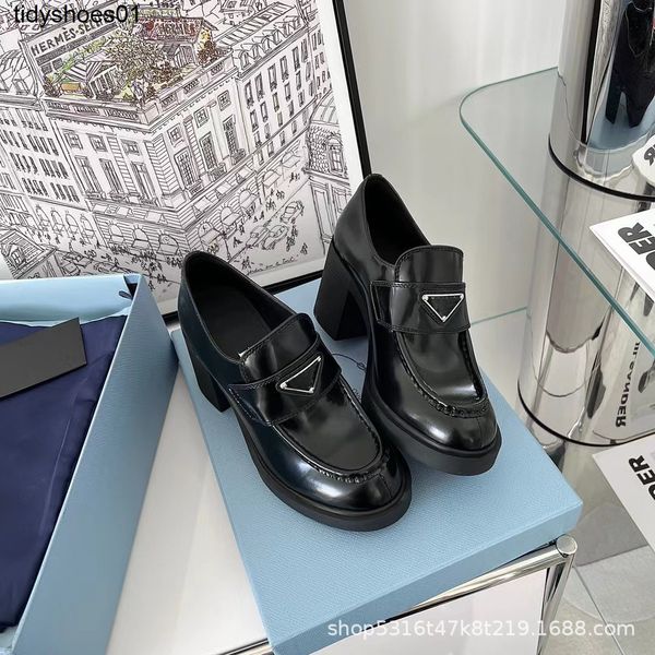 

22 p home high version triangle logo patent leather mary jane women's shoes spring single thick soled english small leather shoes, Black