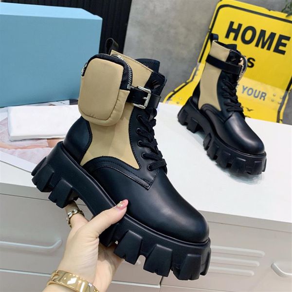 

2020 new rois leather and nylon boots martin shoes ankle combat boots for women removable pouch black lady outdoor booties shoes 3250v