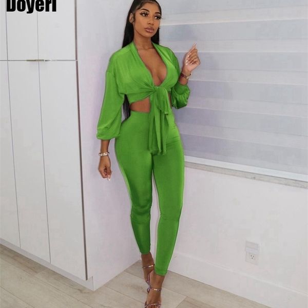 

women's two piece pants 2 club outfits for women sets clothes tie up crop and leggings set party birthday matching suit 220919, White