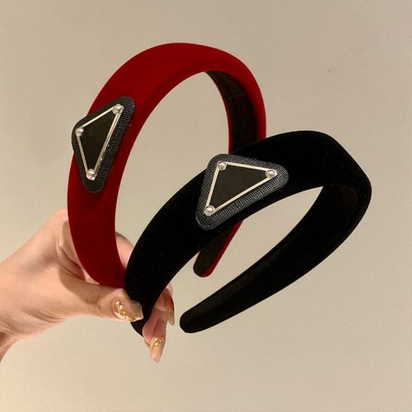 

with box p073 p-letter designers headbands velvet sponge wild hair accessories red black high skull sense hair hoop for wholesale, Silver