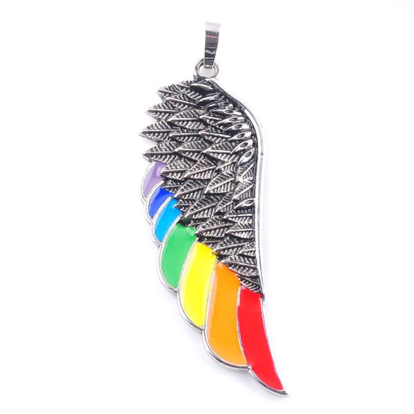 

Men's Fashion Angel Wing Pendant Vintage Rainbow Enamel Necklace for Women Stainless Steel Fashion Jewelry BN375