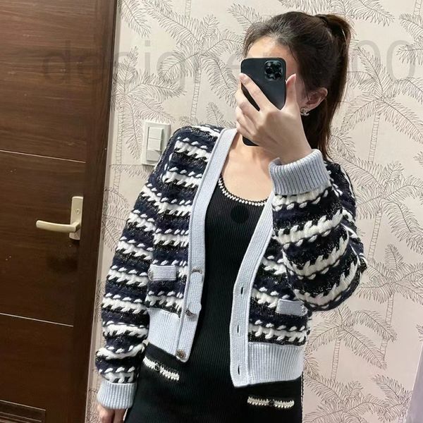 

women's knits & tees designer small fragrance knitted stripe v-neck lazy short cardigan coat women's autumn winter 2022 new sweate, White