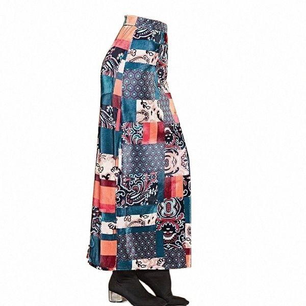 

skirts jessie vinson boho floral printed back split velvet long skirt women autumn winter high waist bohemian velour maxi b04m#, Black