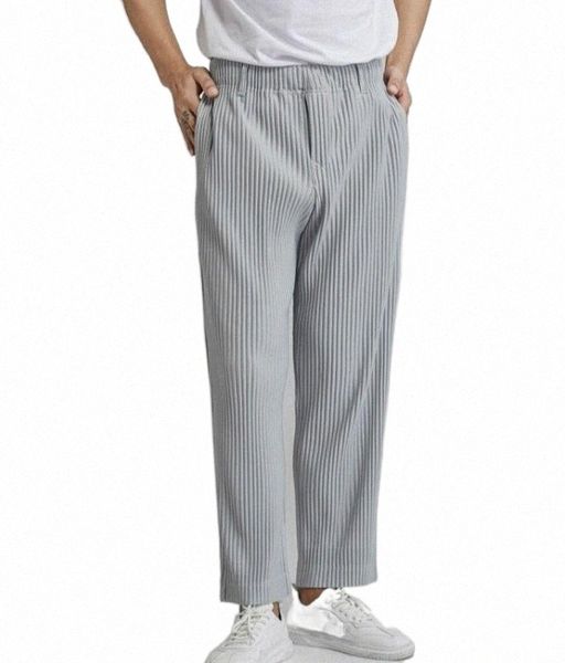 

men's pants solid color pleated homme plisse sweatpants men women joggers drawstring trousers sweat q4cz#, Black