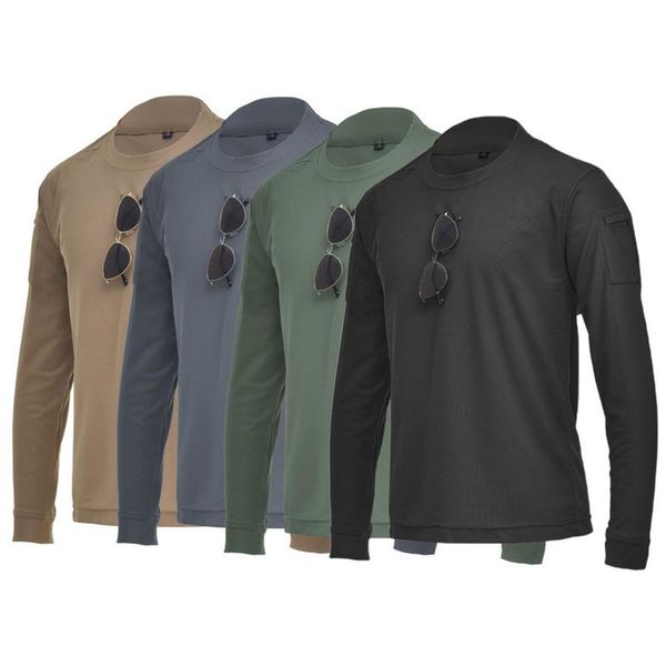 

men s t shirts men casual long sleeve o neck sweat absorbent pockets pullover tactical stretch sweat absorbent military fan training t shirt, White;black