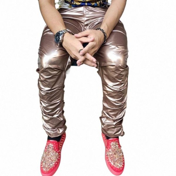 

men's pants autumn tight stretch trouser shinny leather nightclub streetwear men costumes anti-bright pu pant 2022 erkek pantolon f3iy#, Black