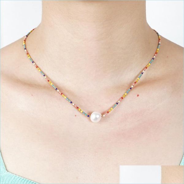 

beaded necklaces luxury design colorf glass beaded pearl charm necklace bohemian style women jewelry drop delivery 2021 n yummyjewelry dhowv, Silver