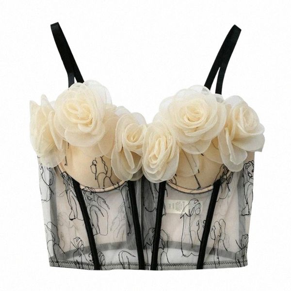

women's tanks & camis crop tank cropped women tube flower sweet night club party corset push up bustier cami built in bra underwear e1r, White