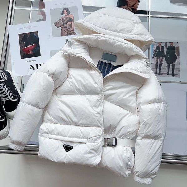 

2022 fashion winter luxury 3 color women down thick warm hooded jacket with belt designer designer all match overcoat outwear, Black