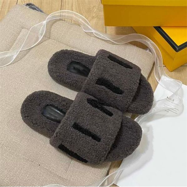 

designer slipper sandals women's black white wool slippers large letter lamb women's slide platform fashion sliders