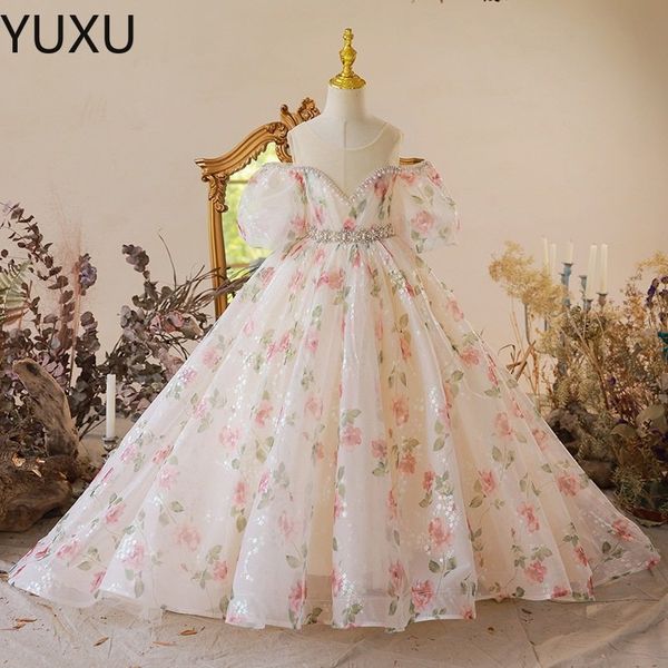 

flower girl dress tulle beading appliqued girl pageant dresses for girls ball gown first holy communion dresses kids wear, White;blue