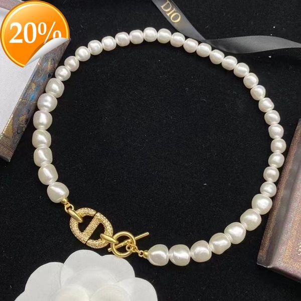 

high-end fashion design women's necklace net red exaggerated cd letter full diamond pearl clavicle chain bracelet men's and suit, Silver
