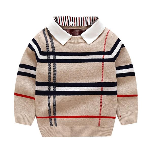 

1-8t toddler kid boy clothes autumn winter warm pullover long sleeve plaid sweater girl fashion knitted gentleman knitwear k711284a, Blue