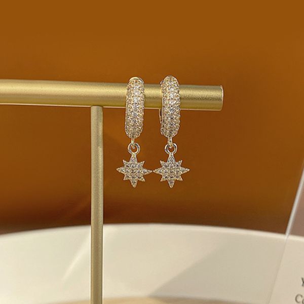 

charm 14k real gold jewelry full of diamond micro inlay zircon star luxury earrings for woman holiday party daily elegant earring 220920, Golden
