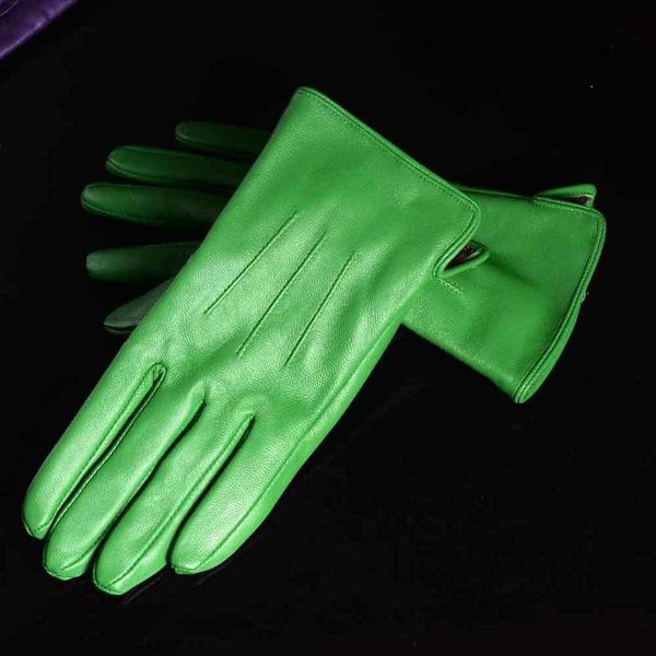

five fingers glove  ladies 100 real leather sheep skin winter warm thick lining white gloves colorful blue cute outdoor short 220920, Blue;gray