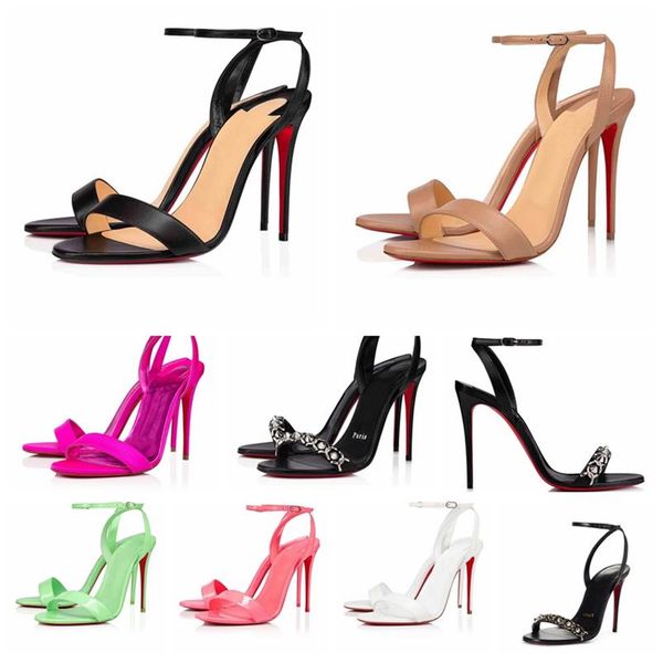 

women's sandals high heel loubigirl spike chain ankle strap sandals black leather open toe 35-43 with box new summer224n