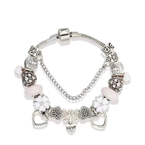 

charm bracelet heart diamond beads charms love pendant fit for 925 silver snake chain diy accessories bangle with nylon bag or box2488, Golden;silver