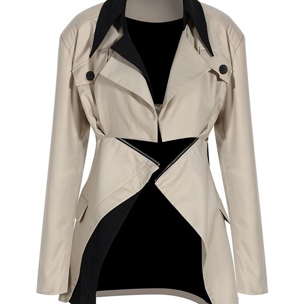 

women's jackets eam loose fit khaki two ways wear irregular jacket lapel long sleeve women coat fashion spring autumn 1de7081 220924, Black;brown