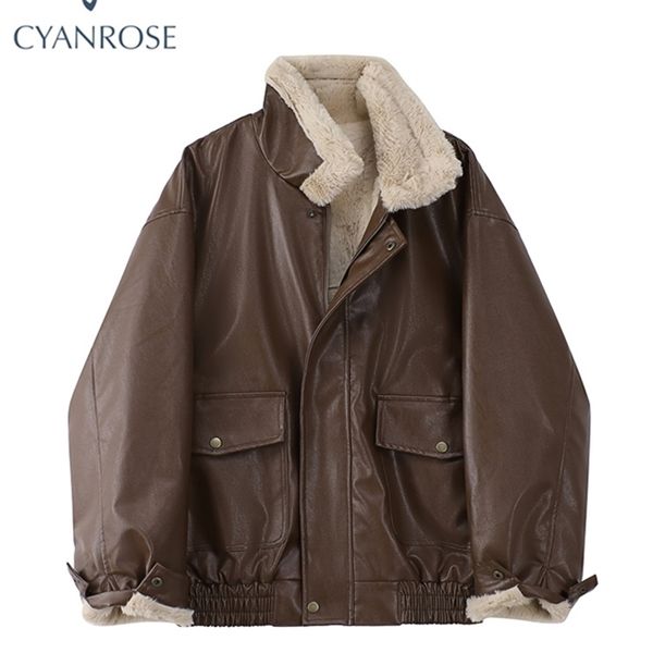 

women's jackets winter fur leather jacket long sleeved loose warm lamb wool vintage thickened locomotive lapel female pu motorcycle coa, Black;brown