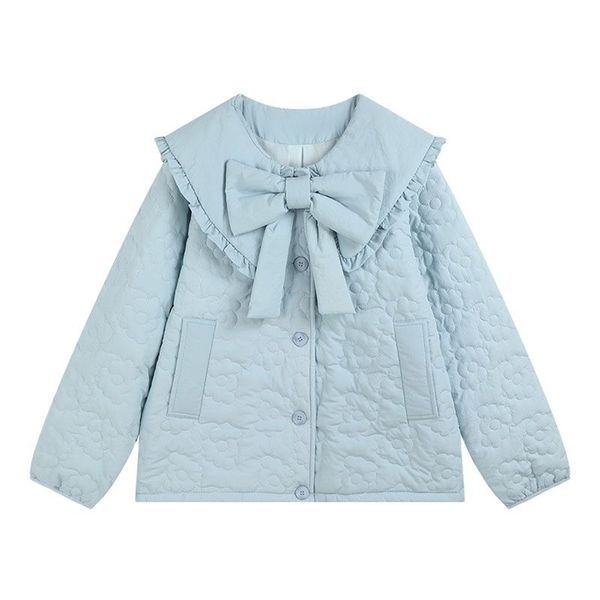 

womens down parkas bow women down jacket peter pan collar warm thick parkas female sweet cute puffer coat casual loose cotton short jacket o, Black