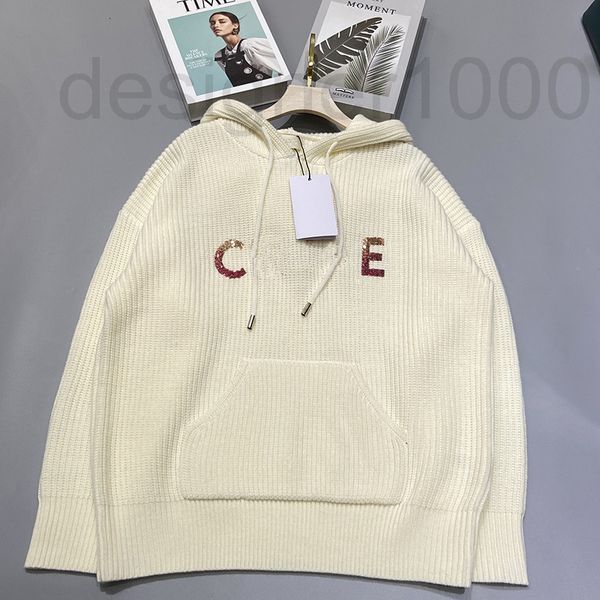 

women's hoodies & sweatshirts designer hooded pocket color sequin letter knitted pullover sweater pn0j, Black