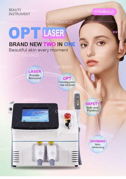 

laser machine 2in1 opt q switched nd yag laser tattoo removal freckle remova skin rejuvenation professional equipment 532 755 1064nm, Black