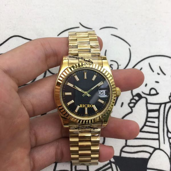 

men's watch 36 mm disc mechanical chain 2813 movement stainless steel band sapphire glass folding buckle, Slivery;brown