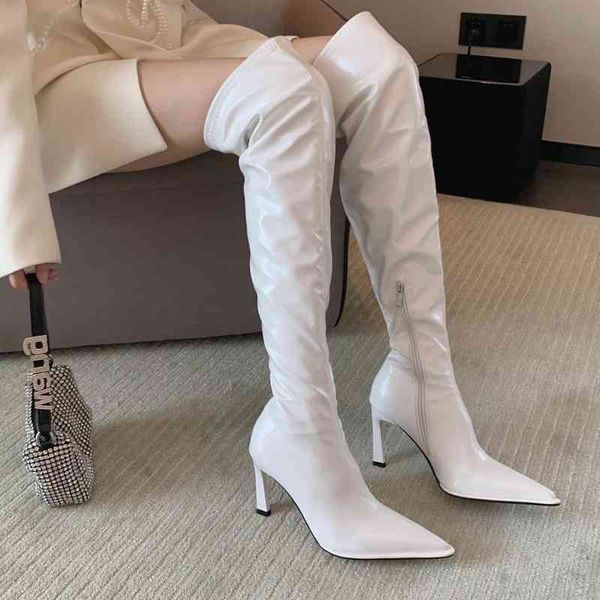 

boots autumn 2022 elastic slim spice girl pointed long black patent leather knee high boots women's versatile fashion 220920